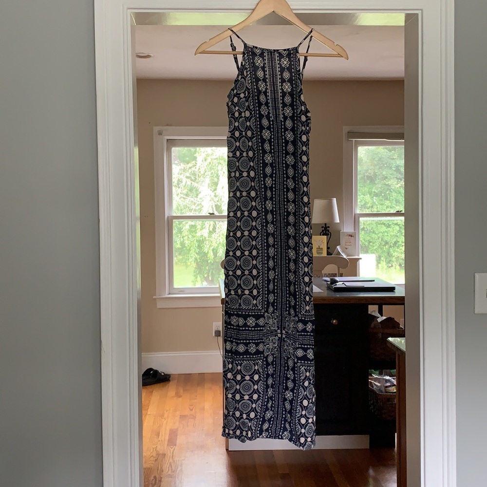 Flowy navy blue halter maxi dress